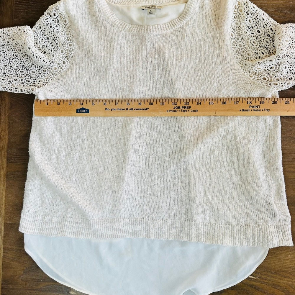 Lucky Brand Ivory‎ Crochet Lace Sleeve Knit Top Layered Shirt Women's L - Picture 4 of 9